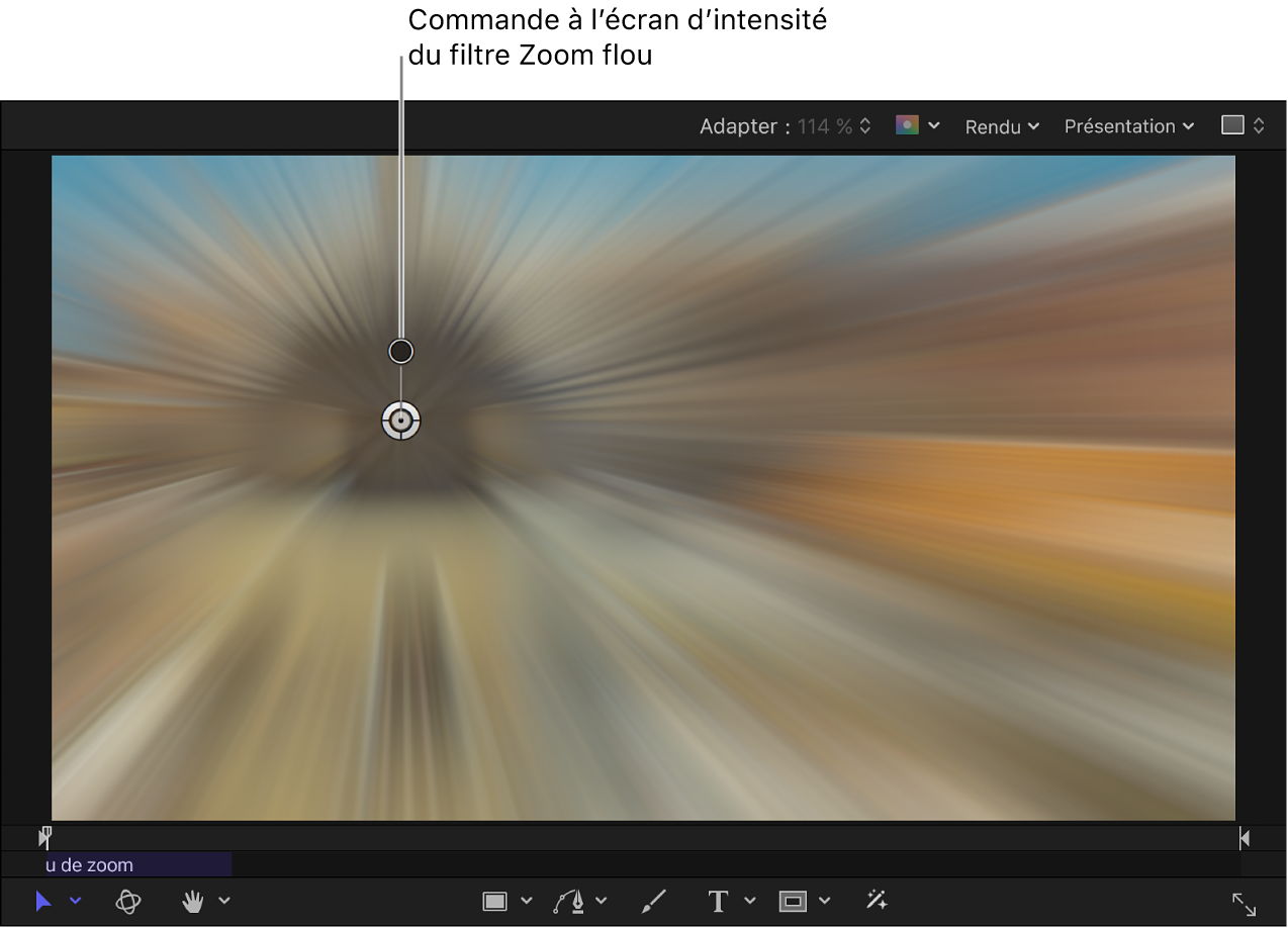 Commande à l’écran d’intensité du filtre Zoom flou