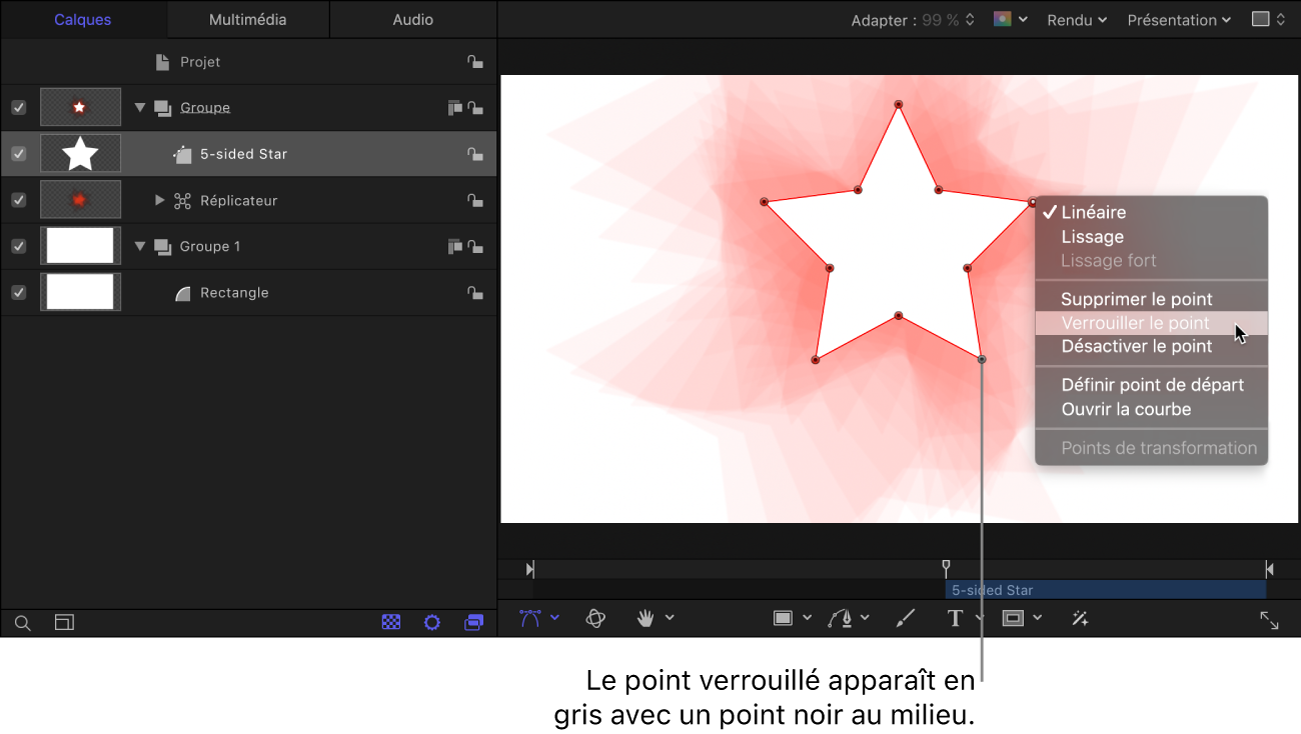 Canevas affichant un point de contrôle verrouillé