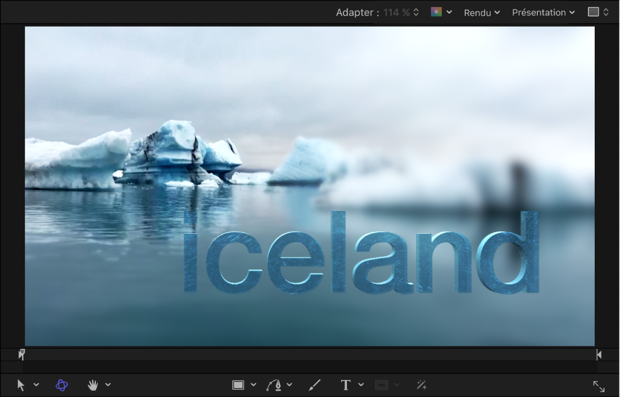Canevas affichant du texte 3D auquel un style d’éclairage est appliqué.