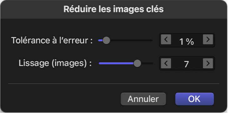 Zone de dialogue « Réduire les images clés »