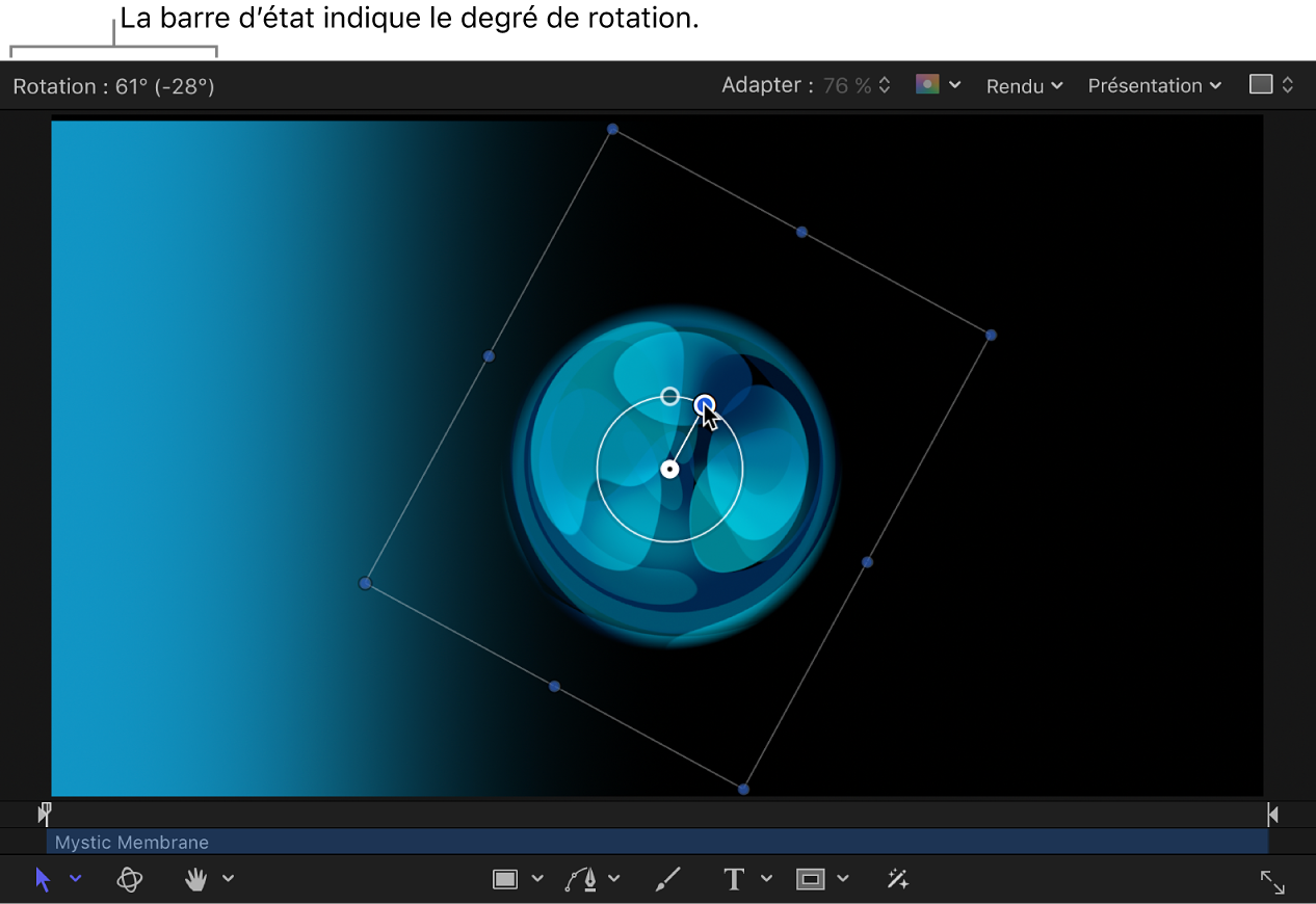 Canevas affichant un objet faisant l’objet d’une rotation