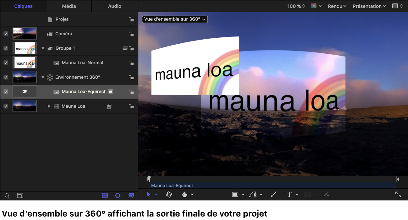 Canevas montrant la vue d’ensemble sur 360°