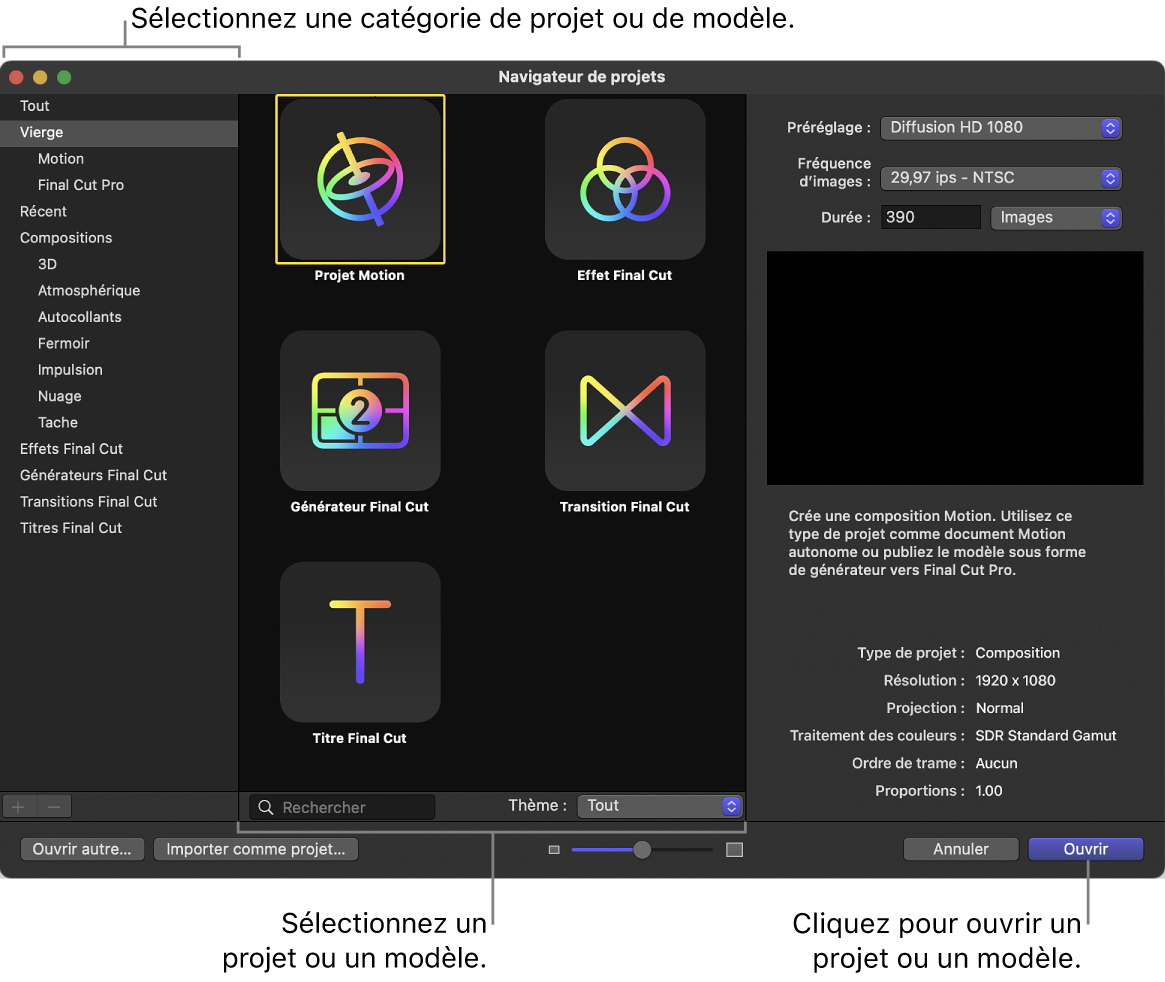 Navigateur de projets