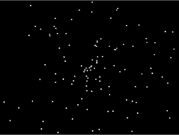 Canevas affichant un système de particules où l’option « Afficher les particules sous forme de » est définie sur Points