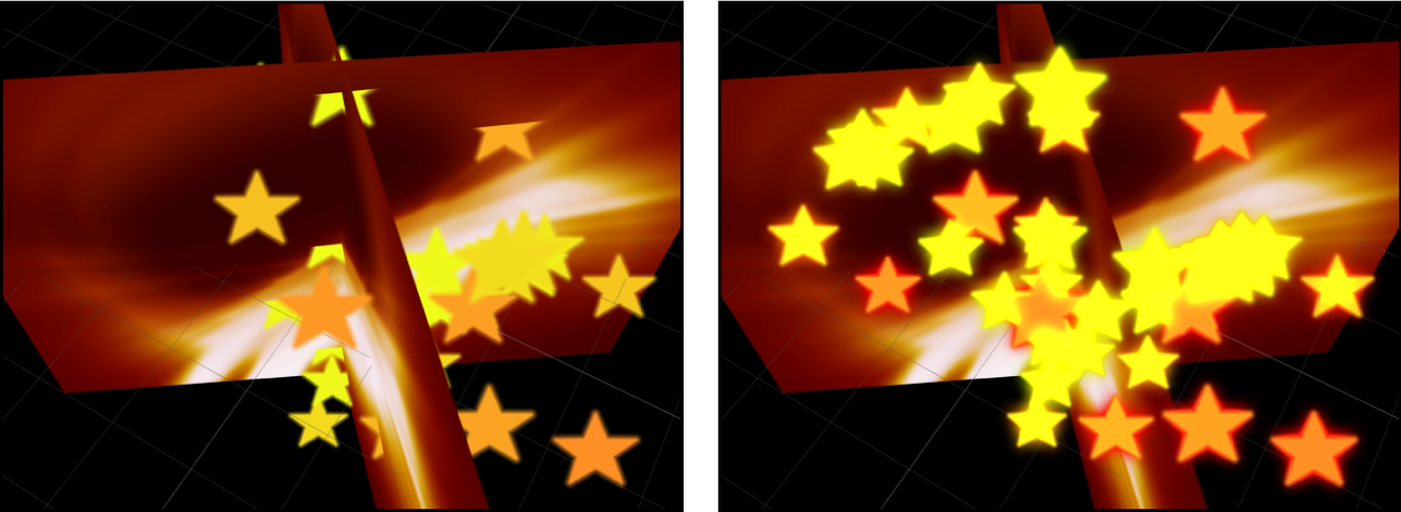 Canevas montrant l’influence du tramage sur les particules 3D