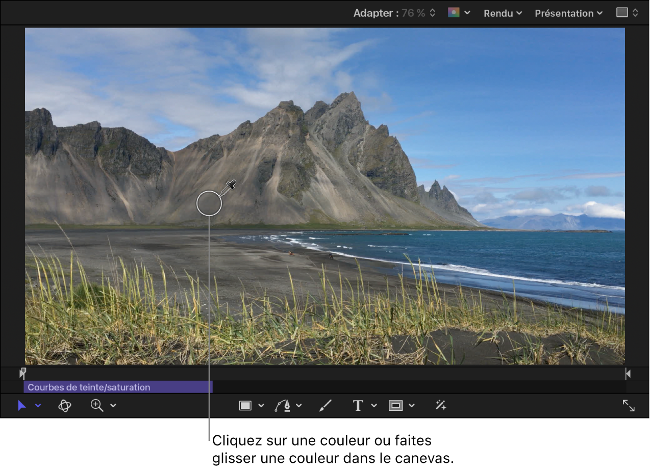 Pipette positionnée sur une couleur dans le canevas