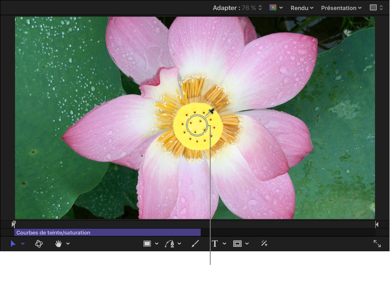 Pipette positionnée sur une couleur dans le canevas
