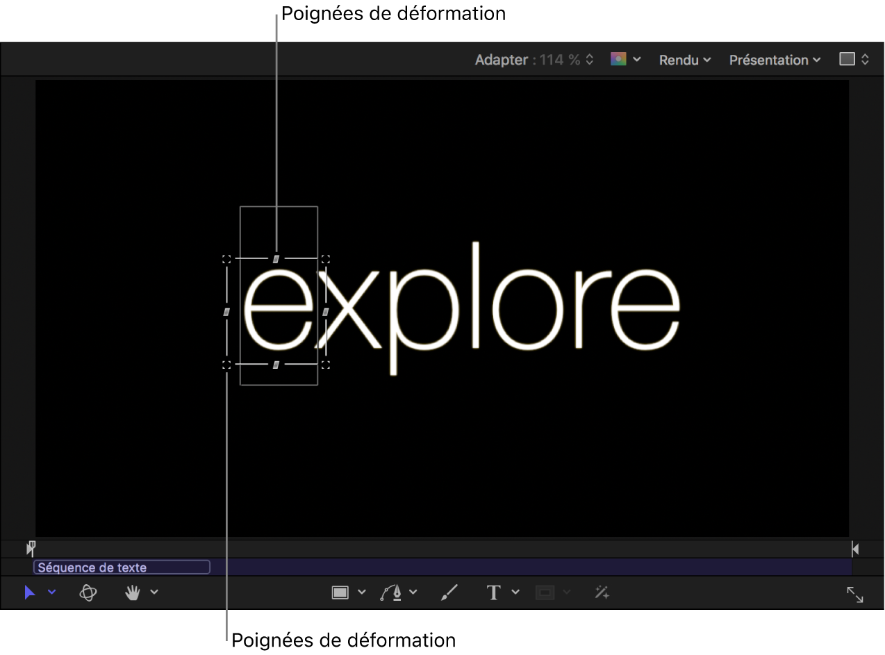 Canevas affichant des commandes à l’écran pour le comportement Séquence de texte