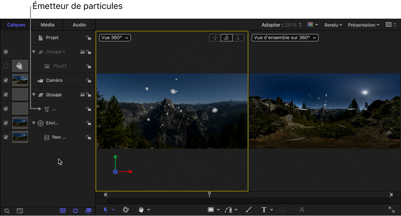 Nouvel émetteur de particules dans un projet 360°