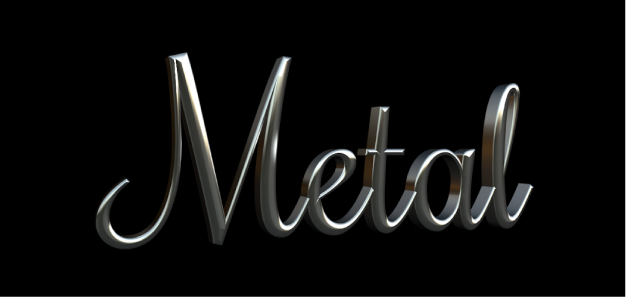 キャンバスに、メタルの材質「アルミニウム」が適用された3Dテキストが表示されています