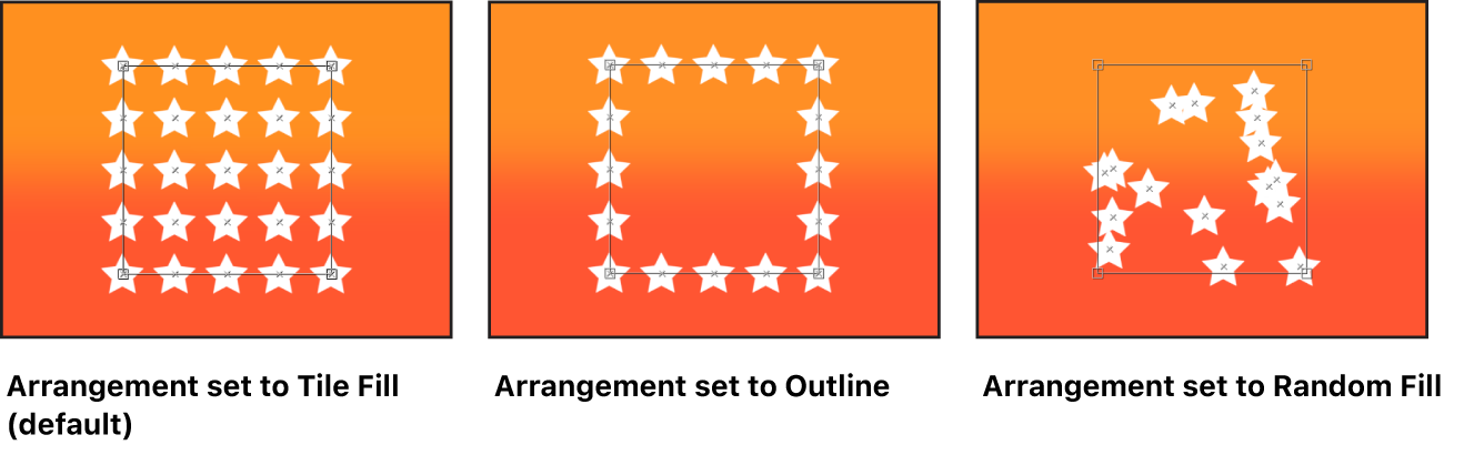 세 가지 다른 정렬 설정이 적용된 리플리케이터가 표시된 캔버스