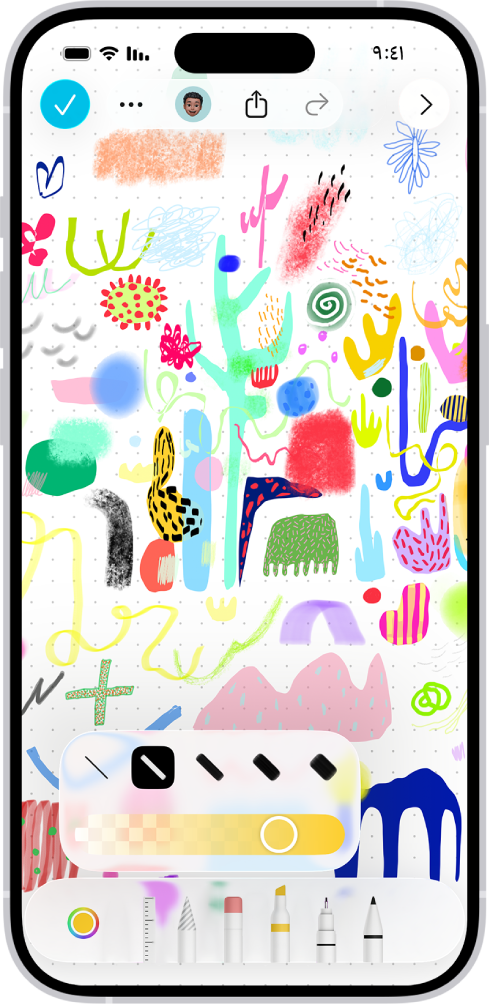 رسمة على لوحة في تطبيق المساحة الحرة وتظهر بها أدوات الرسم.