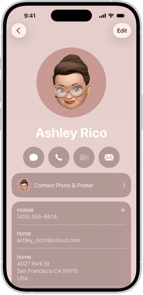 Una targeta de contacte a l’app Contactes.
