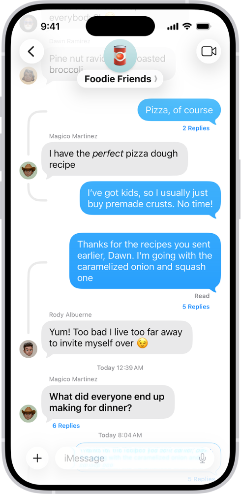 Una conversa de grup a l’app Missatges.