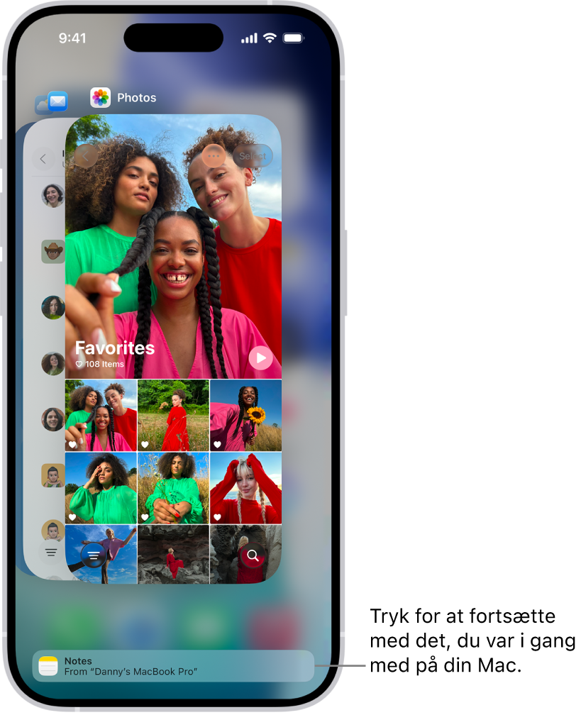 Appskifteren på iPhone, der viser en notifikation om overførsel nederst på skærmen.