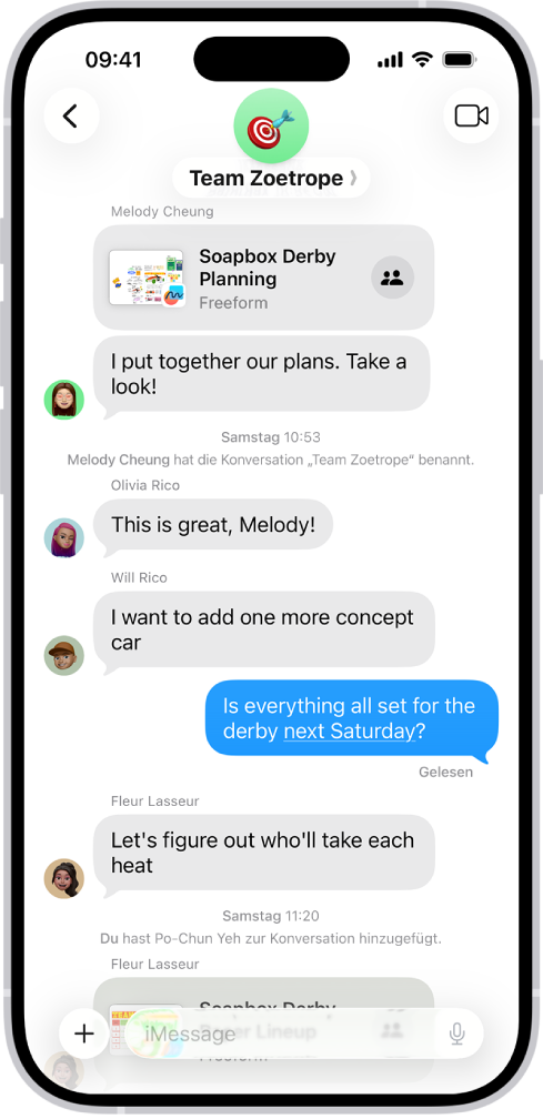 Eine Gruppenkonversation mit geteilten Dateien.