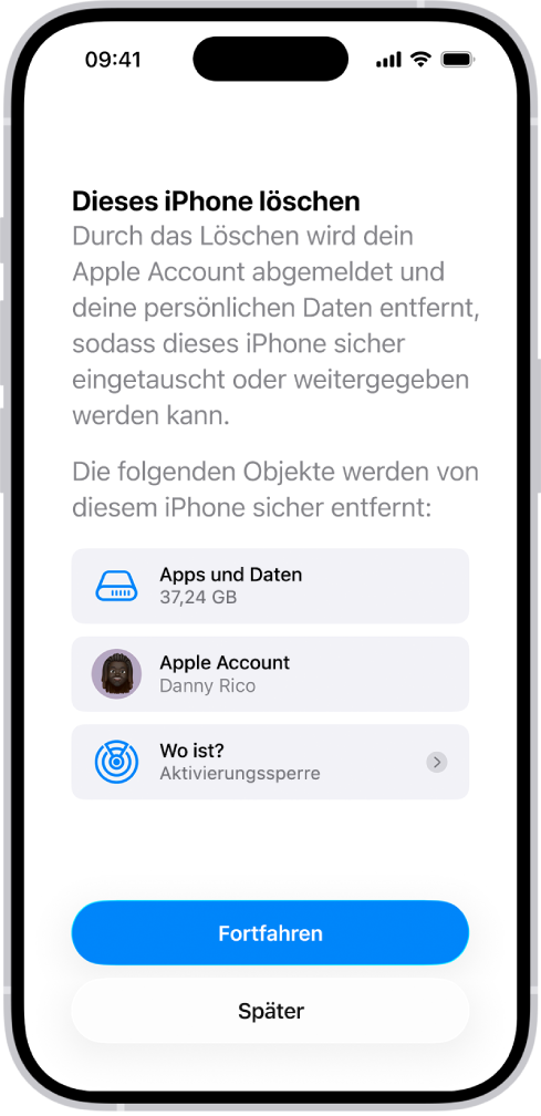 Der Bildschirm „Dieses iPhone löschen“.