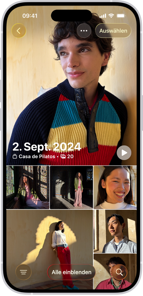 Die App „Fotos“ zeigt eine Fotosammlung, die an einem bestimmten Tag aufgenommen wurden.