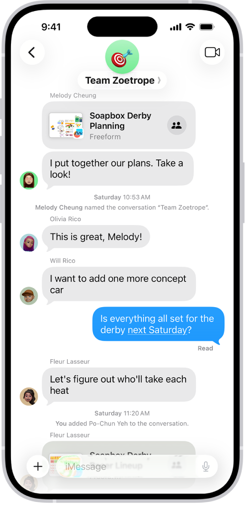 A group conversation including shared files.