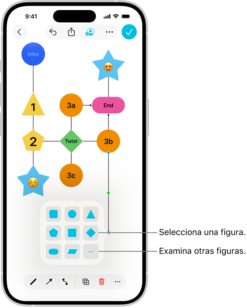Diagrama en una pizarra de Freeform al que se está añadiendo una nueva figura.