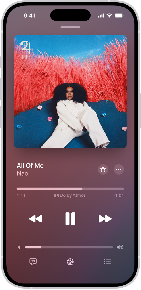 Pantalla “Ahora suena” con varios controles y botones.