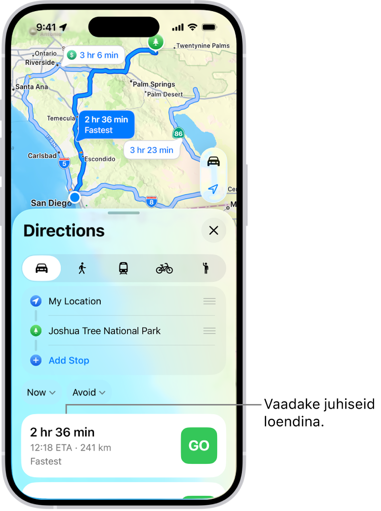 Kaart mitme marsruudivalikuga.