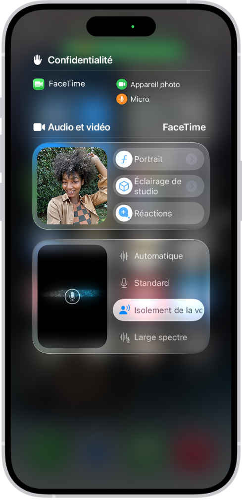 Le centre de contrôle, avec des options pour les effets vidéo et audio.