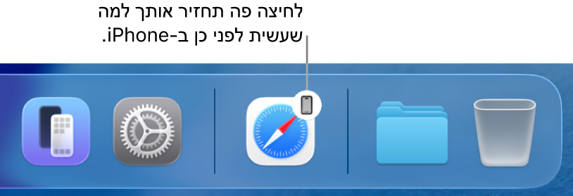 האייקון של Handoff גלוי ב-Dock במחשב Mac.