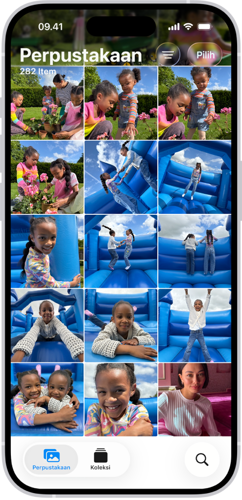 Layar Perpustakaan di app Foto.