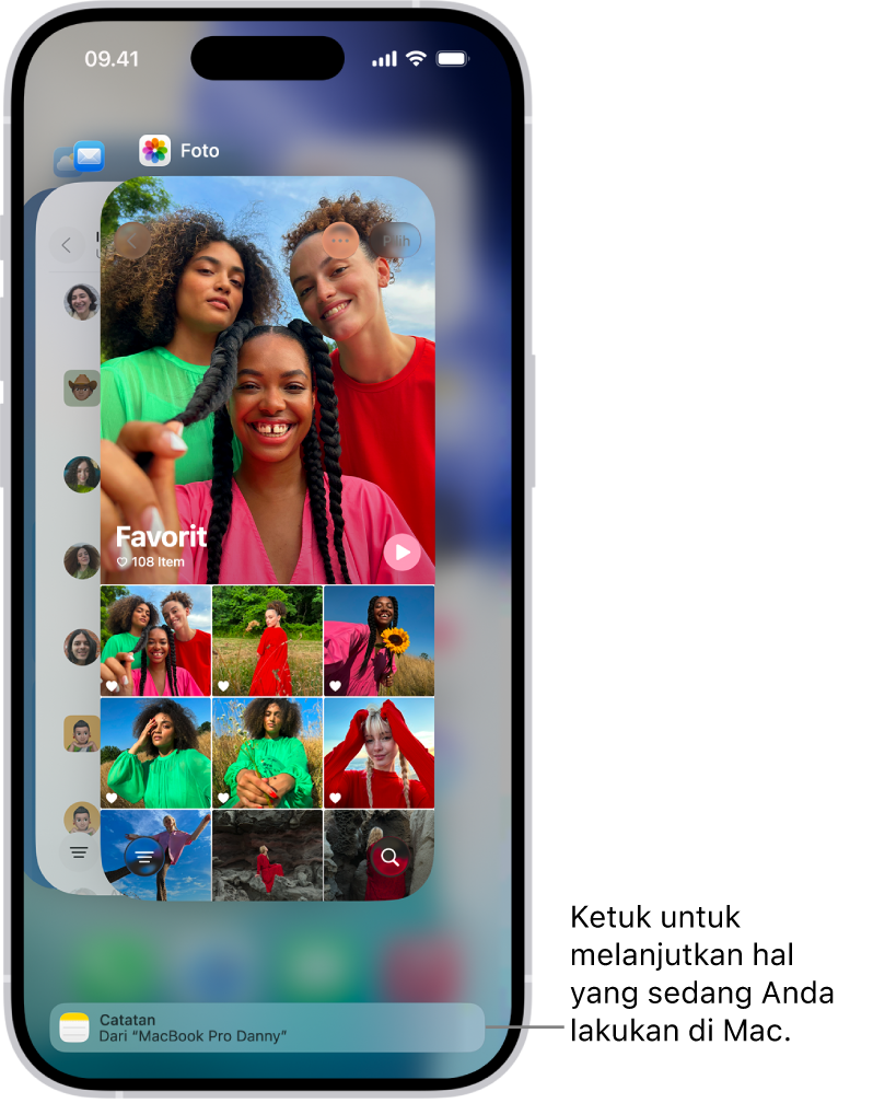 Pengalih App di iPhone yang menampilkan pemberitahuan handoff di bagian bawah layar.