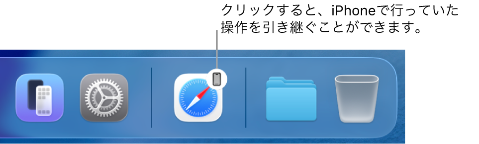 MacのDockにHandoffアイコンが表示されています。