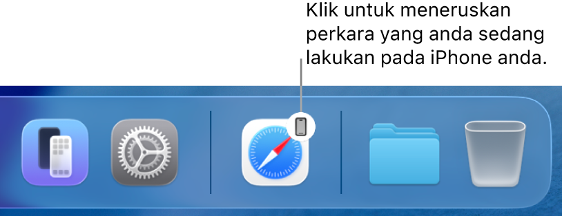 Ikon Handoff kelihatan dalam Dock pada Mac.