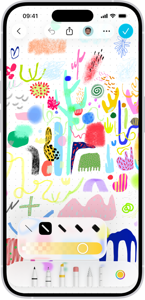 Een tekening op een Freeform-bord met tekengerei.