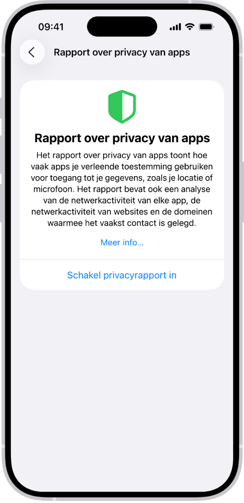 Een privacyrapport met informatie over apps voor de categorie 'Toegang tot gegevens en sensors' en informatie over apps voor de categorie 'Netwerkactiviteit van apps'.