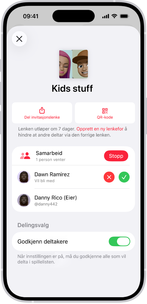 Administrer samarbeid-skjermen i Musikk-appen.