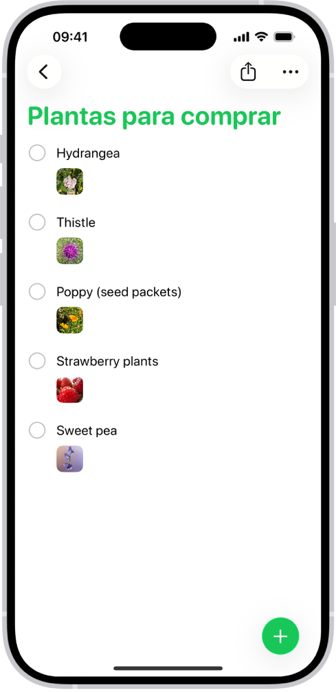 O app Lembretes mostrando uma lista com fotos em cada lembrete.