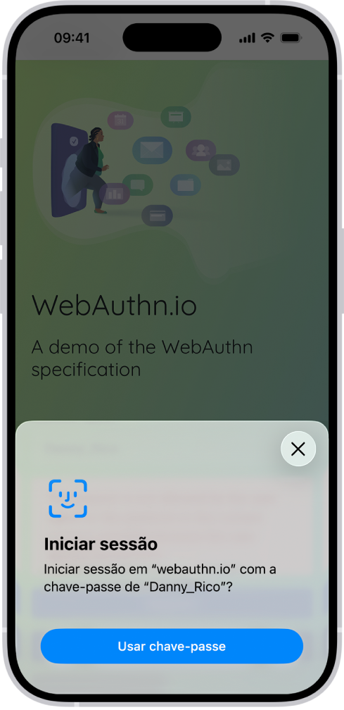 A metade inferior do ecrã do iPhone a mostrar a opção de usar uma chave-passe para iniciar sessão num site.