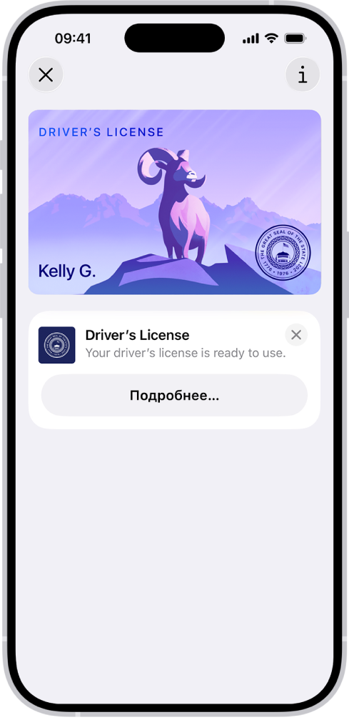 Удостоверение личности на экране приложения Wallet.