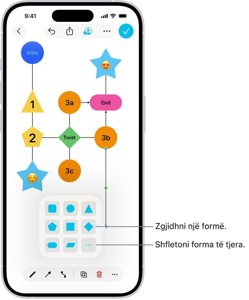 Një diagram në një panel të Freeform me një formë të re që po shtohet.