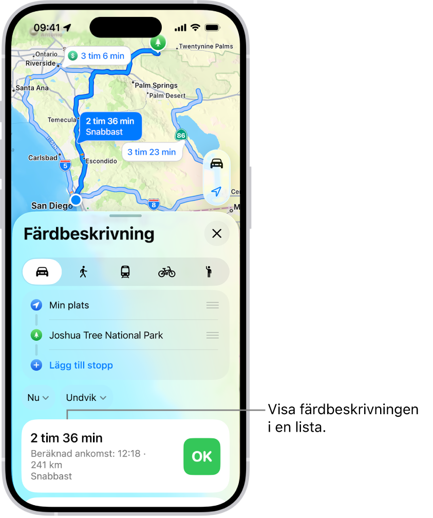 Ett kort med flera ruttalternativ.