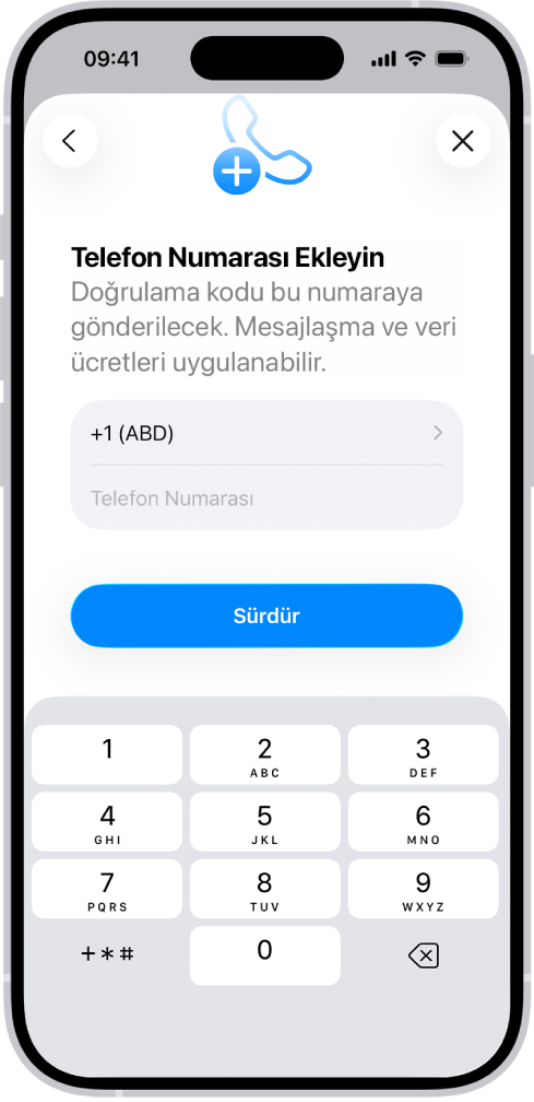 Ayarlar’daki Telefon Numarası Ekle ekranı.