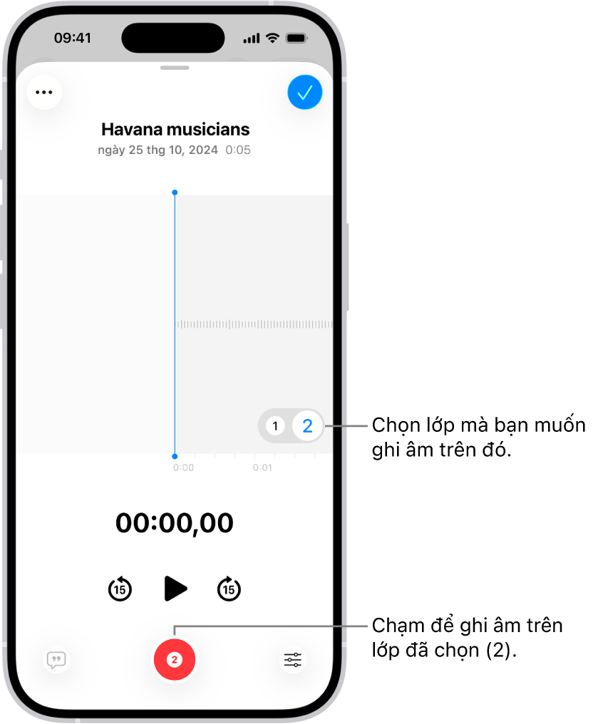 Màn hình để ghi âm lớp thứ hai trong Ghi âm.