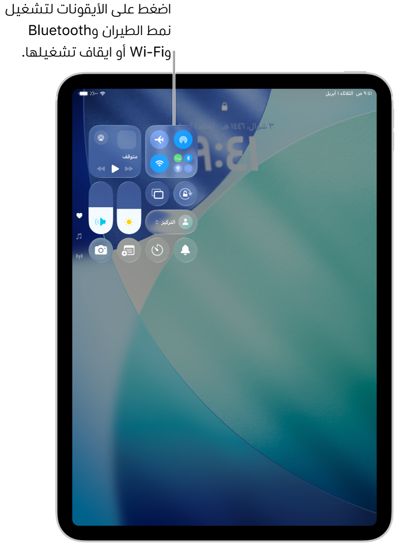 شاشة مركز التحكم يظهر بها أن الضغط على الزر الموجود في الجزء العلوي الأيمن يؤدي إلى تشغيل نمط الطيران.