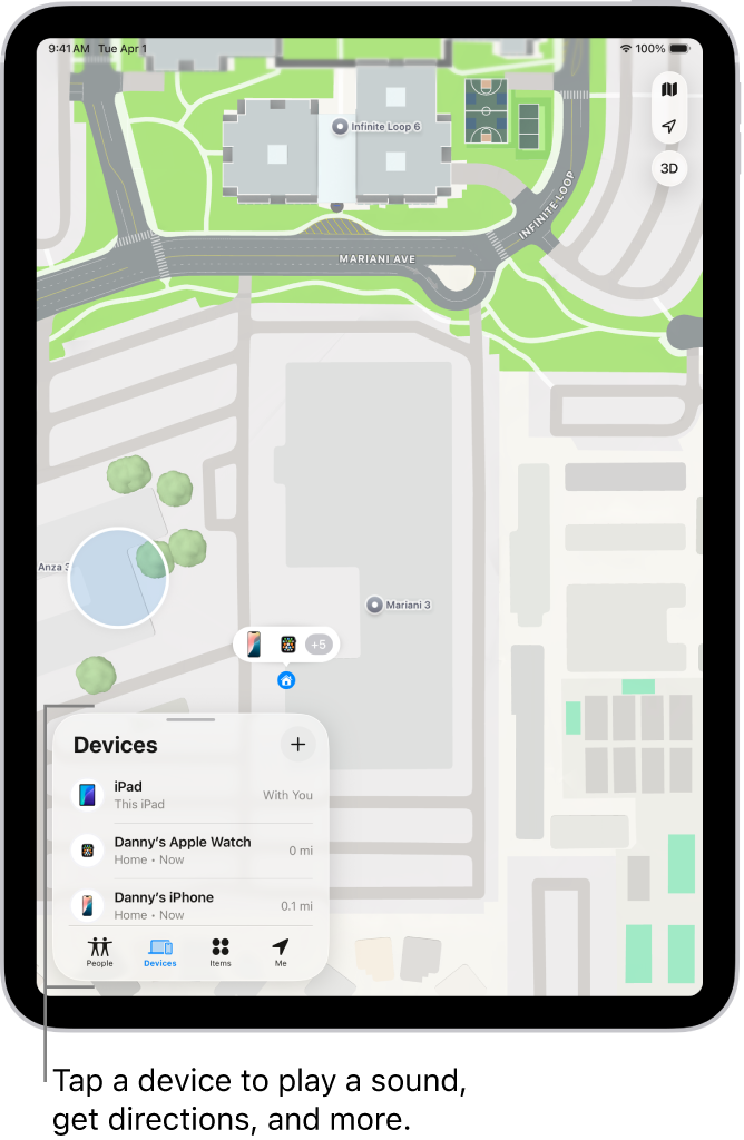 A Find My screen showing multiple devices sharing their location.