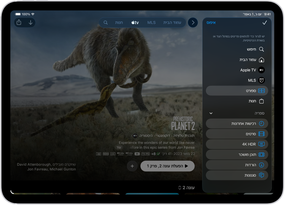 מכשיר iPad שבראש המסך מוצגות אפשרויות לעריכה שורת הכרטיסיות.