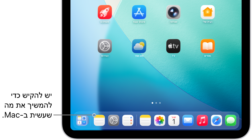 האייקון של Handoff גלוי ב-Dock ב-iPad.