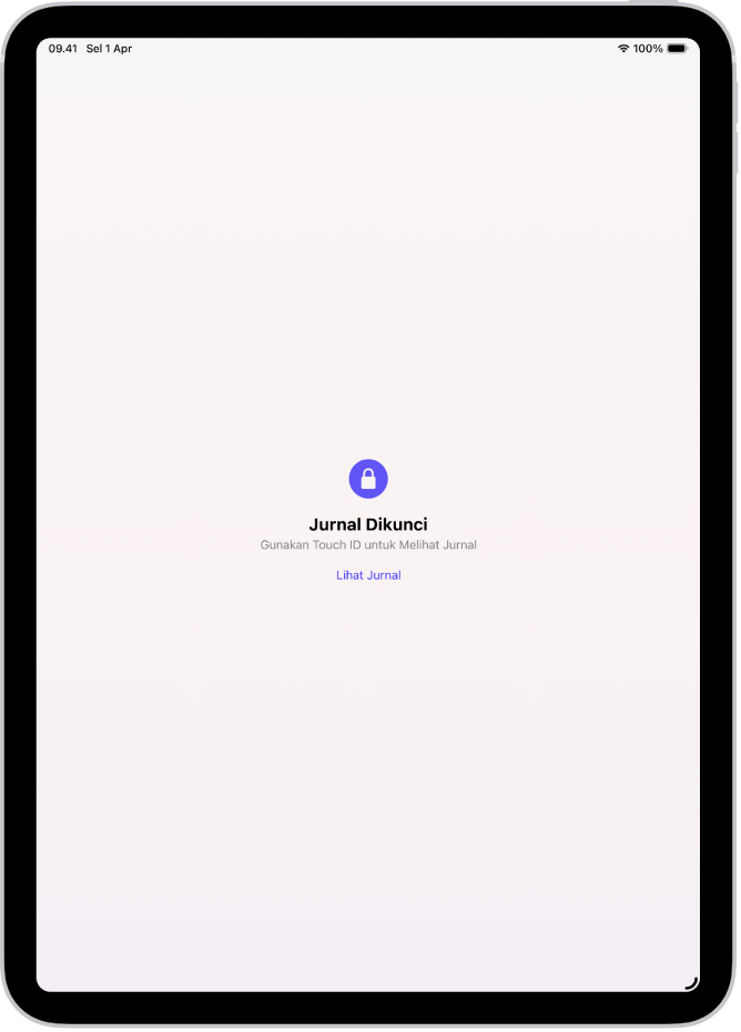 Layar di app Jurnal yang meminta Anda untuk menggunakan Touch ID untuk membuka jurnal Anda.