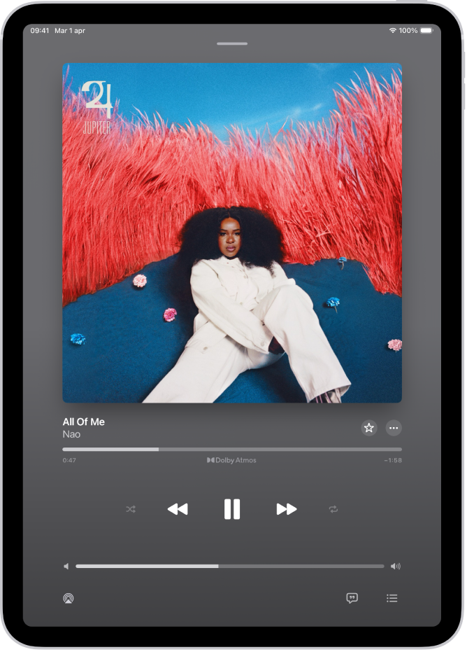 La schermata “In riproduzione” con i vari controlli e pulsanti.