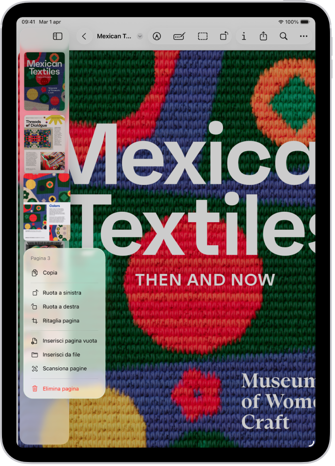 Miniatura di un PDF con le opzioni della pagina disponibili.