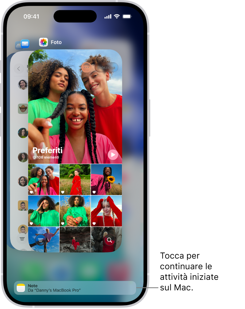 L’elenco applicazioni su iPhone con una notifica di Handoff nella parte inferiore dello schermo.